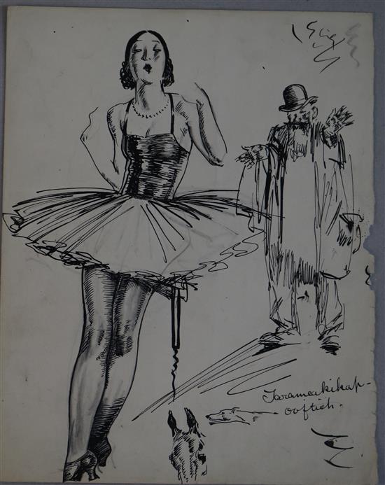 Theophile Alexandre Steinlen (1859-1923) Old man and ballerina 9 x 7in., unframed